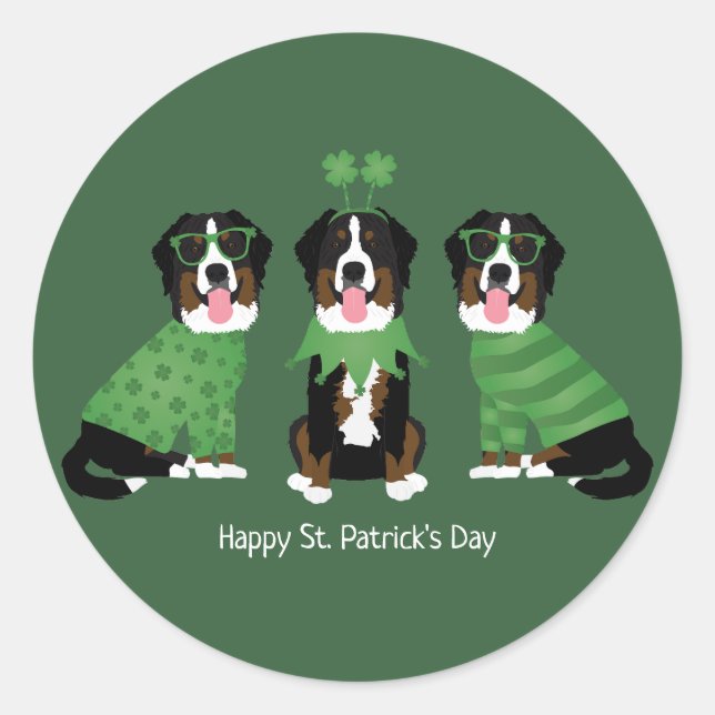 Happy St Patricks Day Bernese Mountain Hunde Runder Aufkleber (Vorderseite)