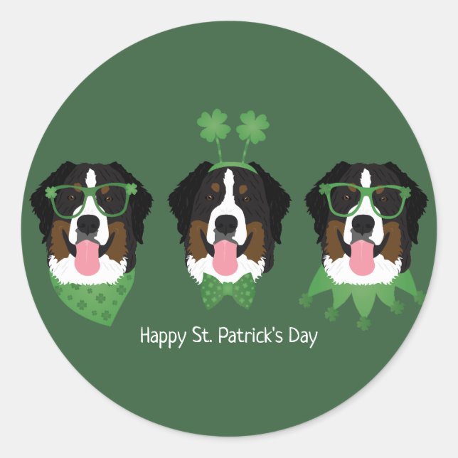 Happy St Patricks Day Bernese Mountain Hunde Runder Aufkleber (Vorderseite)