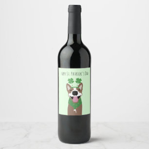 Happy St Patricks Day Brown Dog Green Weinetikett