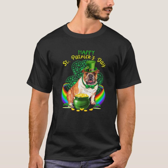 Happy St Patricks Day Bulldog Leprechaun Hat Shamr T-Shirt (Vorderseite)