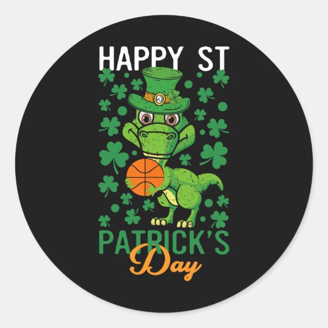 Happy St Patricks Day Bysketbyll T-rex Day Dino Di Runder Aufkleber (Vorderseite)