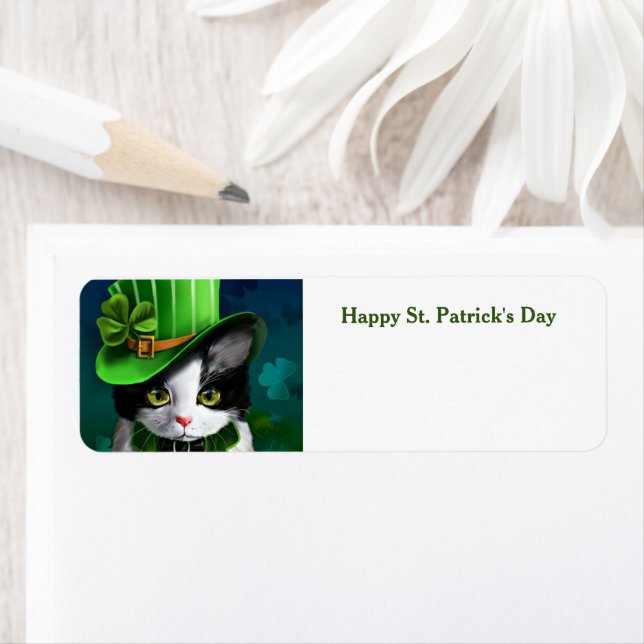 Happy St. Patrick's Day Cat Rücksendetikett (Insitu)