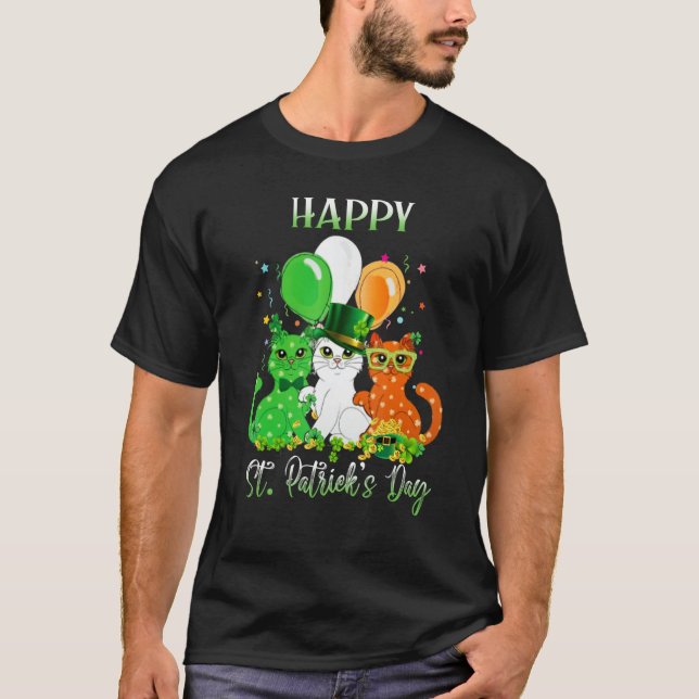 Happy St Patrick's Day Cats Ireland Flag Shamrock  T-Shirt (Vorderseite)