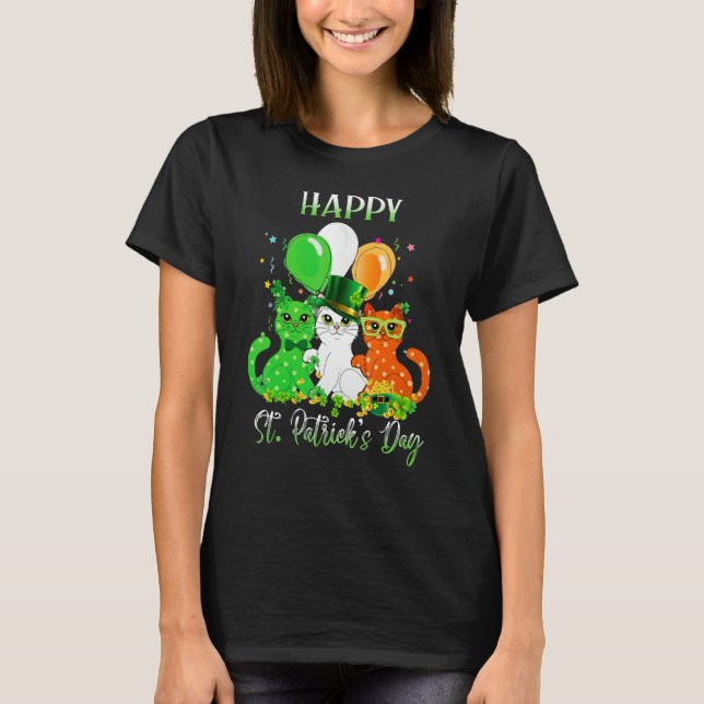 Happy St Patrick's Day Cats Ireland Flag Shamrock  T-Shirt (Vorderseite)
