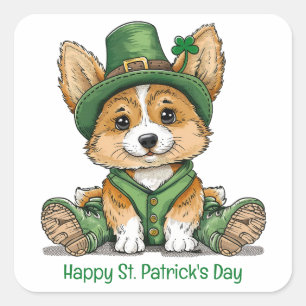 Happy St. Patrick's Day Corgi Dog Quadratischer Aufkleber