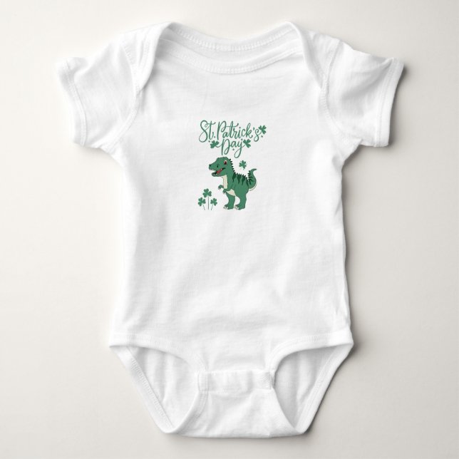 Happy St. Patrick's Day Dino Baby Outfit Strampler (Vorderseite)