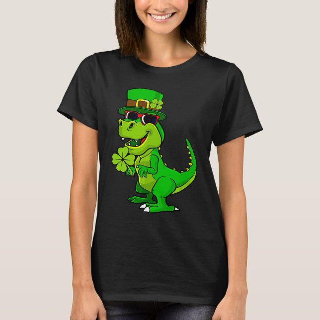 Happy St Patrick's Day Dinosaur Rex Lucky Shamrock T-Shirt (Vorderseite)