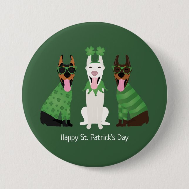 Happy St Patricks Day Dobermann Hunde Button (Vorderseite)
