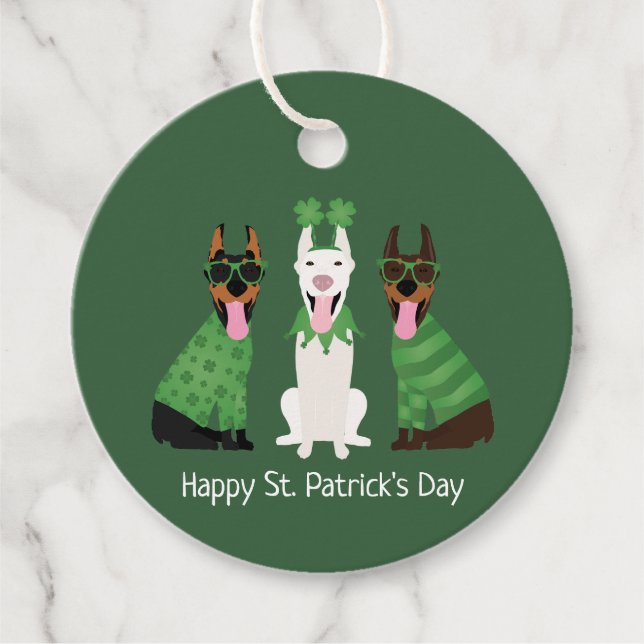 Happy St Patricks Day Dobermann Hunde Geschenkanhänger (Vorderseite)
