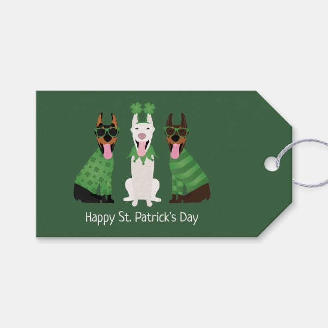 Happy St Patricks Day Dobermann Hunde Geschenkanhänger (Vorderseite (Horizontal))