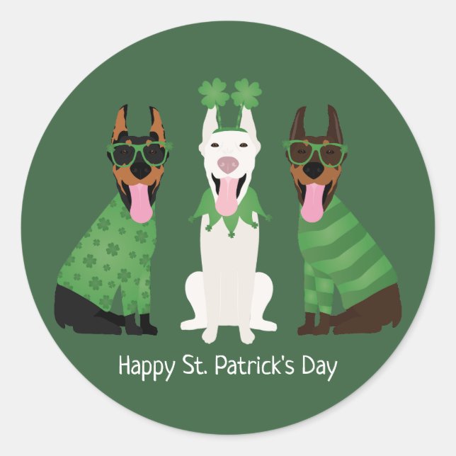 Happy St Patricks Day Dobermann Hunde Runder Aufkleber (Vorderseite)