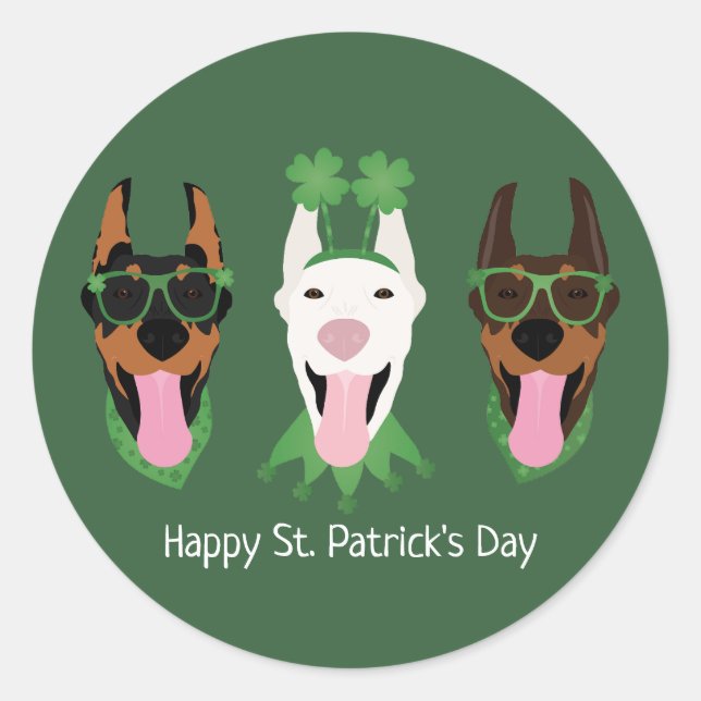 Happy St Patricks Day Dobermann Hunde Runder Aufkleber (Vorderseite)