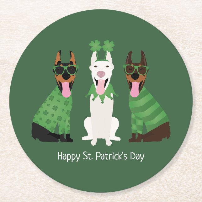 Happy St Patricks Day Dobermann Hunde Runder Pappuntersetzer (Vorderseite)