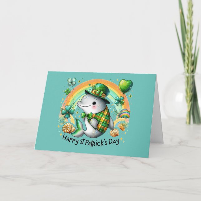 Happy St. Patrick's Day Dolphin Karte (Vorderseite)