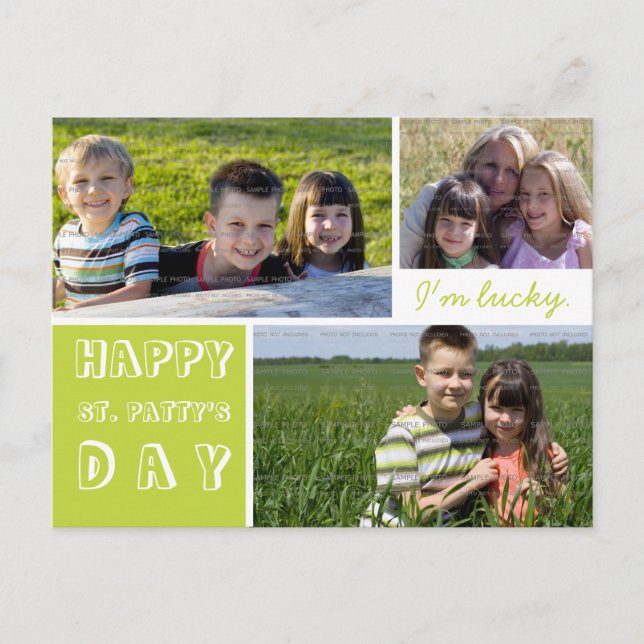 Happy St Patricks Day Drei Fotos Grün Weiß Postkarte (Vorderseite)