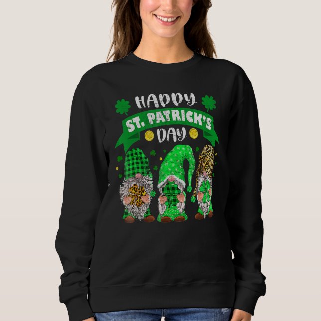 Happy St Patricks Day Drei Gnome Kleeblatt Leopard Sweatshirt (Vorderseite)