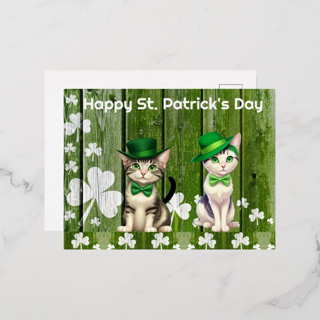 Happy St. Patrick's Day Folien Feiertagspostkarte (Happy St. Patrick's Day Holiday Cats!)