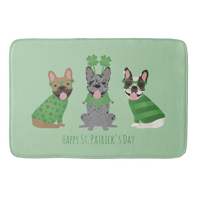 Happy St Patricks Day French Bulldogs Badematte (Vorderseite)