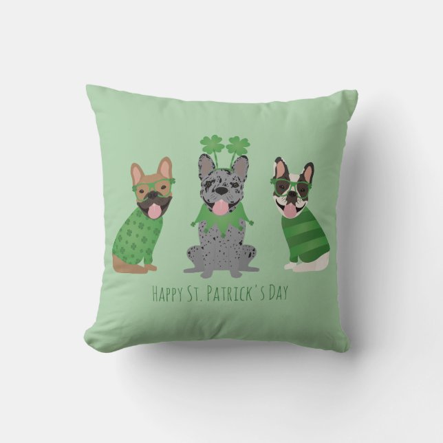 Happy St Patricks Day French Bulldogs Kissen (Vorderseite)