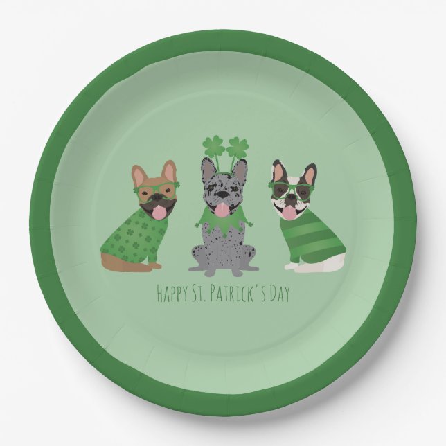 Happy St Patricks Day French Bulldogs Pappteller (Vorderseite)