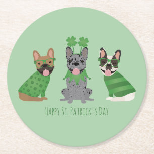 Happy St Patricks Day French Bulldogs Runder Pappuntersetzer