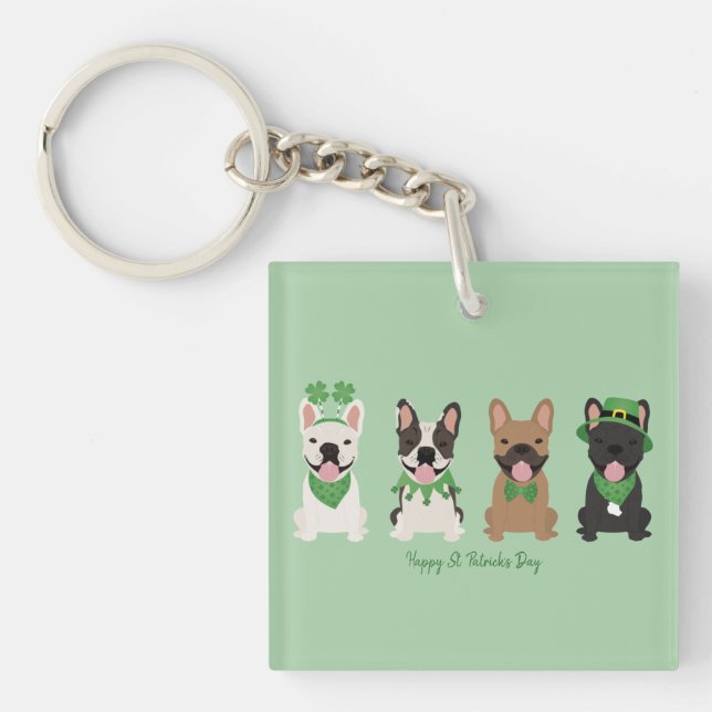 Happy St Patricks Day French Bulldogs Schlüsselanhänger (Vorderseite)