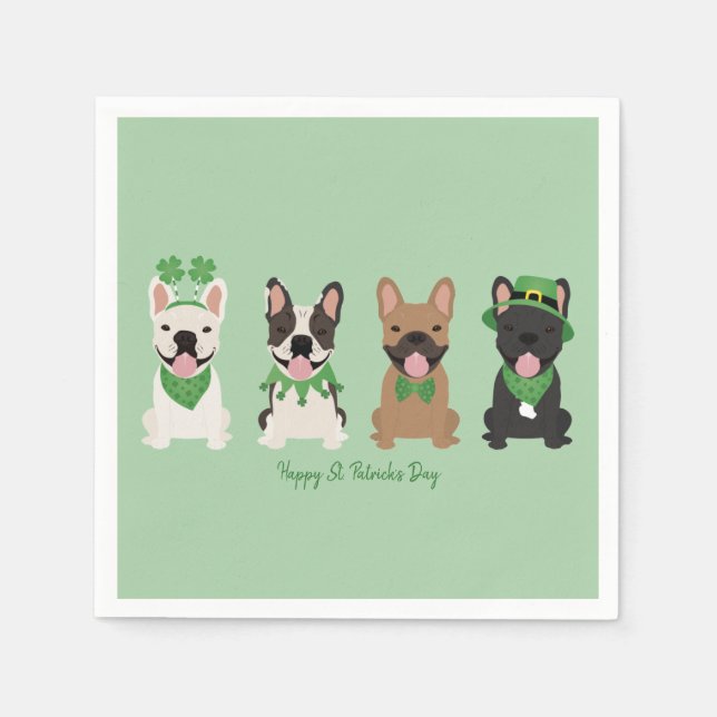 Happy St Patricks Day French Bulldogs Serviette (Vorderseite)
