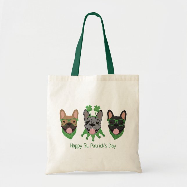 Happy St Patricks Day French Bulldogs Tragetasche (Vorne)