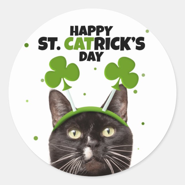 Happy St Patricks Day für jede Katze im Headband Runder Aufkleber (Vorderseite)