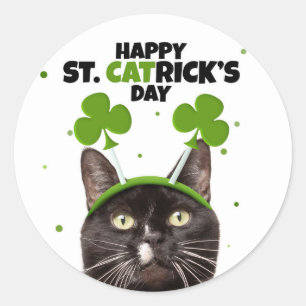 Happy St Patricks Day für jede Katze im Headband Runder Aufkleber