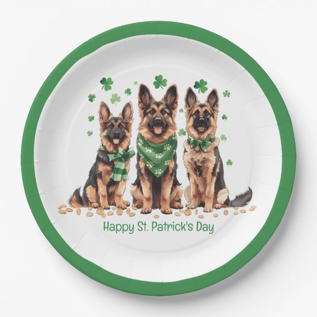Happy St. Patrick's Day German Shepherd Hogs Pappteller (Vorderseite)