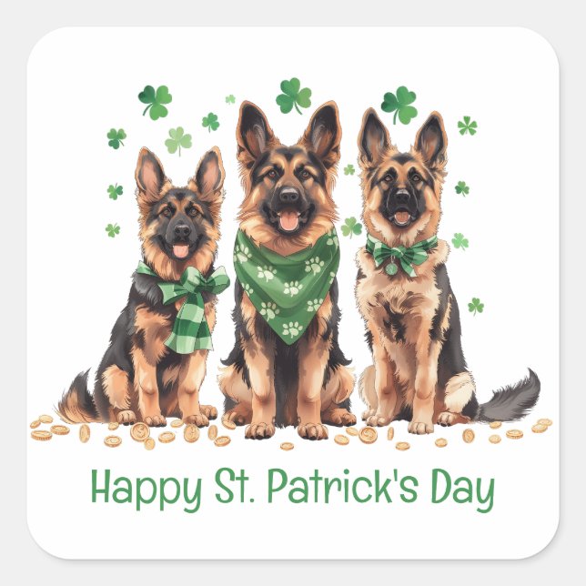 Happy St. Patrick's Day German Shepherd Hogs Quadratischer Aufkleber (Vorderseite)