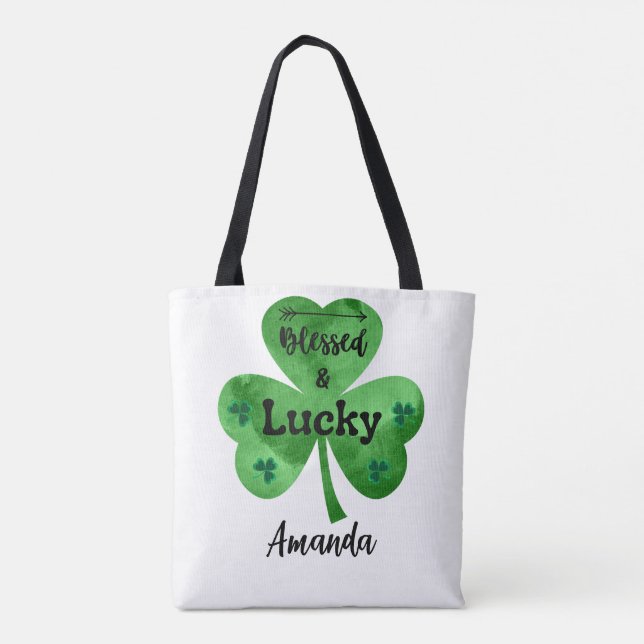 Happy St. Patrick's Day Gesegnet und Glück Tasche (Rückseite)