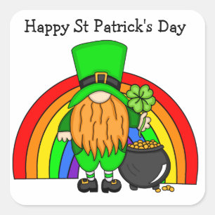 Happy St Patrick's Day Gnome Leprechaun Quadratischer Aufkleber