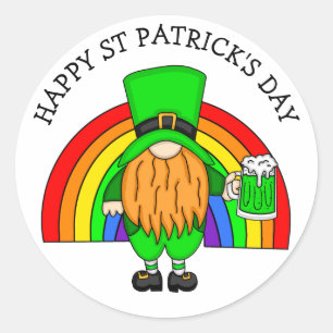 Happy St Patrick's Day Gnome Leprechaun Runder Aufkleber
