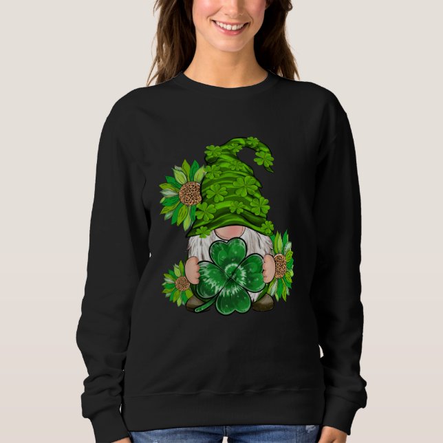 Happy St Patrick's Day Gnome with Leopard Sunflowe Sweatshirt (Vorderseite)