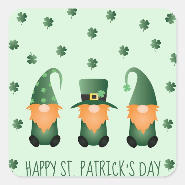 Happy St Patricks Day Gnomes Green Orange Quadratischer Aufkleber (Vorderseite)