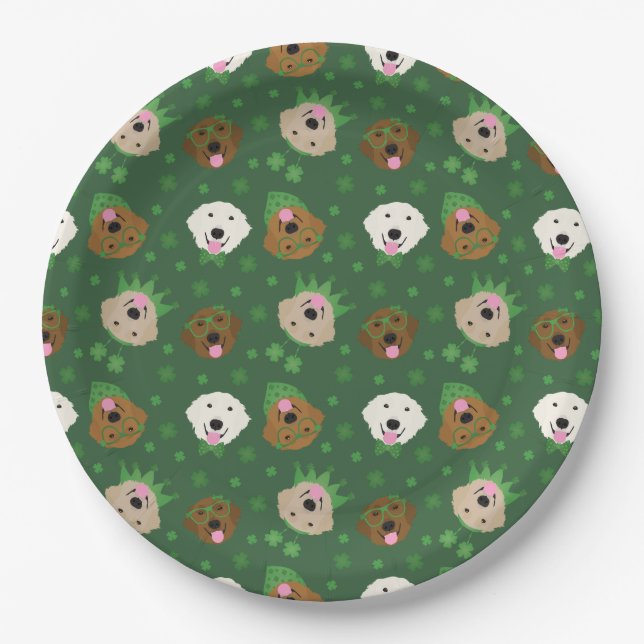 Happy St Patricks Day Golden Retriever Hunde Pappteller (Vorderseite)