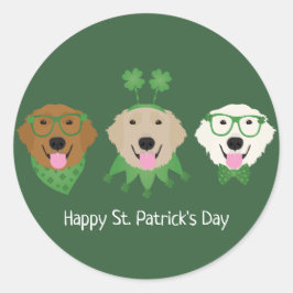 Happy St Patricks Day Golden Retriever Hunde Runder Aufkleber