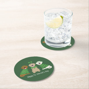 Happy St Patricks Day Golden Retriever Hunde Runder Pappuntersetzer