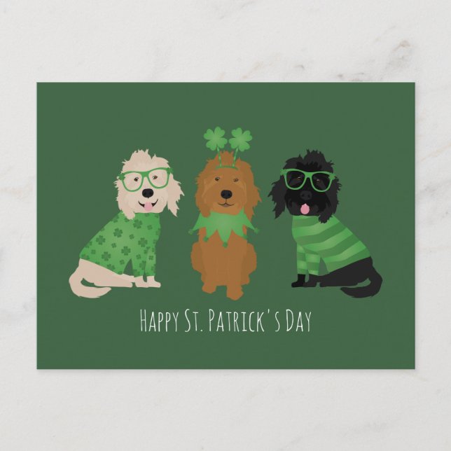 Happy St Patricks Day Goldendoodle Hunde Postkarte (Vorderseite)