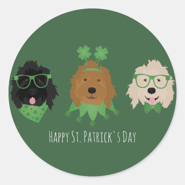 Happy St Patricks Day Goldendoodle Hunde Runder Aufkleber (Vorderseite)