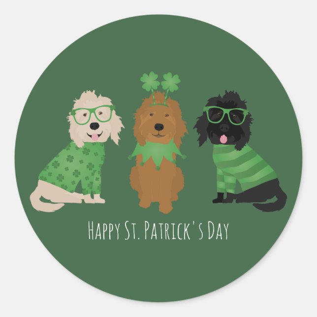 Happy St Patricks Day Goldendoodle Hunde Runder Aufkleber (Vorderseite)