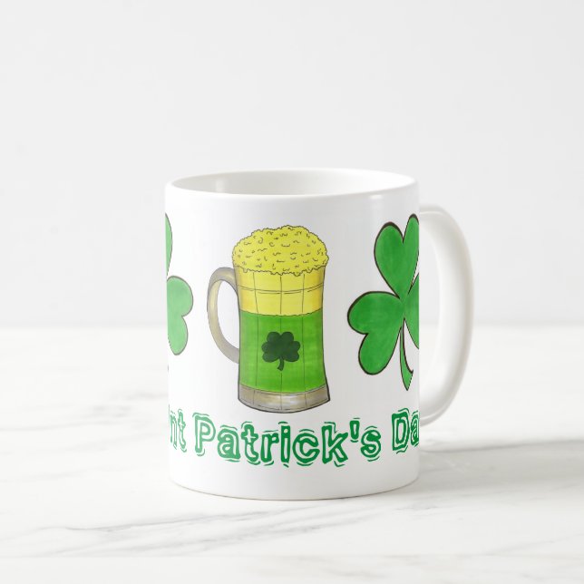Happy St. Patrick's Day Green Beer Kleeblatt Kaffeetasse (VorderseiteRechts)