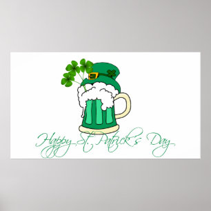 Happy St Patrick's Day Green Beer Kleeblatt Poster