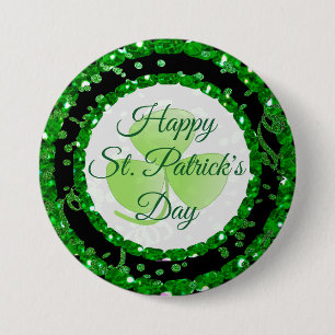 Happy St Patrick's Day Green Black Confetti Button