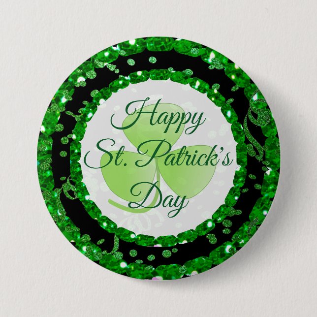 Happy St Patrick's Day Green Black Confetti Button (Vorderseite)