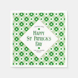 Happy St Patrick's Day Green Clover Karierter Name Serviette