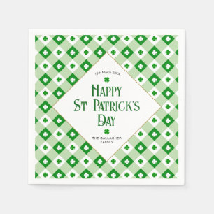 Happy St Patrick's Day Green Clover Karierter Name Serviette