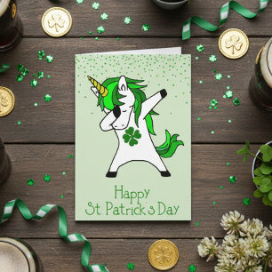 Happy St. Patrick's Day Green Dabbing Unicorn Karte